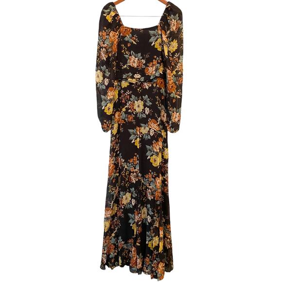 Veronica Beard Avani Floral Maxi Dress US 4 Brown 100% Silk Formal Gown Roses - Picture 7 of 15